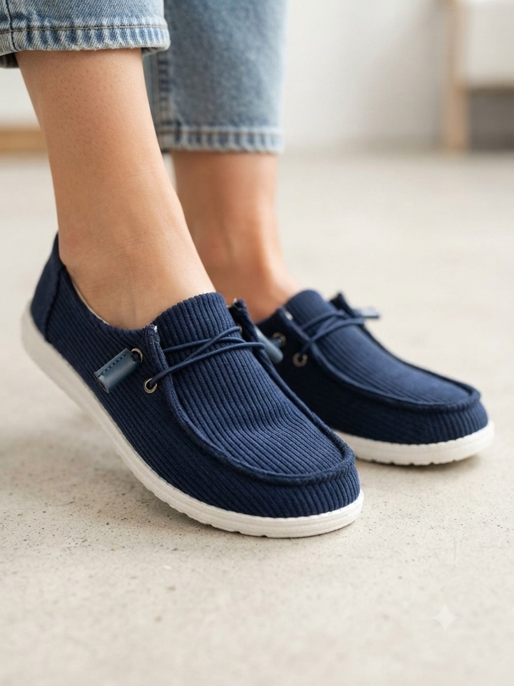 Casual Navy Blue Women's Slip-On Moccasins